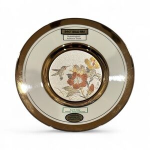 Chokin Art Hummingbird Earth Day Floral 24K Gold Decorative Japanese Plate